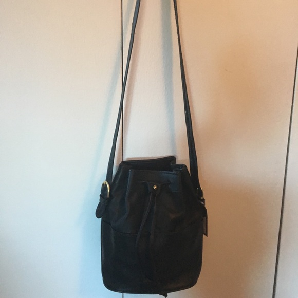 Black Leather Drawstring Handbag•Hobo•Crossbody - Picture 7 of 8